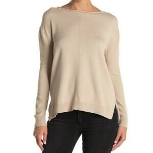 Catherine Malandrino Front Seam Split Hem Sweater Tan Beige Roll Collar XS Knit